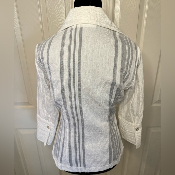 Farinaz Taghavi Sz 4 White Top Button Wrap 3/4 Sleeve Cotton Blend Shirt Blouse - Picture 8 of 11